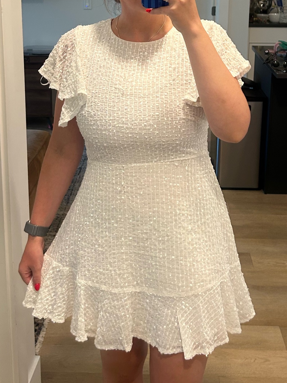 Selfie Leslie White Isabelle Angel Sleeve Empire Dress